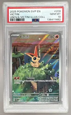 136411482 Victini 2025 Pokemon SV Unova Illustration Promo #208 PSA 10 - Image 1