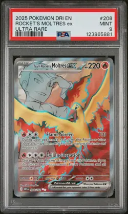 2025 POKEMON DRI EN-DESTINED RIVALS ULTRA RARE TEAM ROCKET'S MOLTRES EX PSA 9 - Image 1