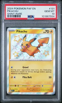 2024 Pokemon Paldean Fates Pikachu #131/091 Shiny Rare PSA 10 - Image 1