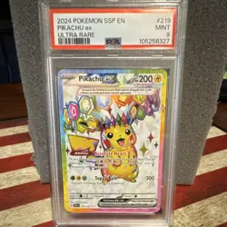 Pokemon Pikachu Ex 219/191 Ultra Rare Holo Sv08 Surging Sparks PSA 9 English - Image 1