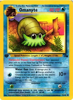 Pokemon TCG Omanyte 52/62 1st Edition Fossil Common DMG - Image 1