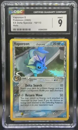 Pokemon TCG CGC 9 Vaporeon 2005 EX Delta Species Holo 18/113 - Image 1