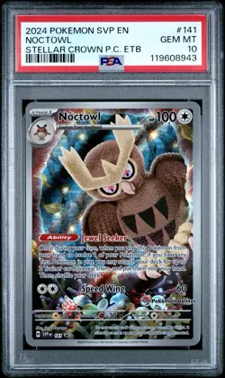 2024 POKEMON STELLAR CROWN POKEMON CENTER ETB PROMO SVP #141 NOCTOWL PSA 10 - Image 5