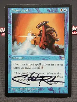MTG Mana Leak- Signed Christopher Rush -Stronghold Magic the Gathering Card #036 - Image 1