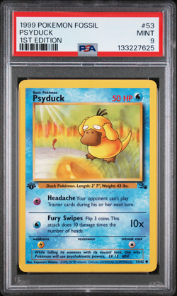 PSA 9 MINT - 🔥WoTC VINTAGE 1ST EDITION🔥 POKEMON FOSSIL - PSYDUCK 53/62 - Image 1