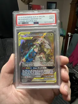 PSA 9 Reshiram & Zekrom Gx #222 2019 Pokemon Sun & Moon Cosmic Eclipse - Image 3