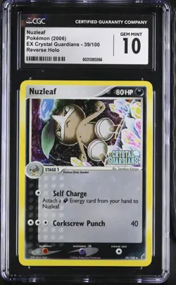 Pokemon Nuzleaf Reverse Holo #39 EX Crystal Guardians 2006 CGC 10 GEM MINT - Image 1