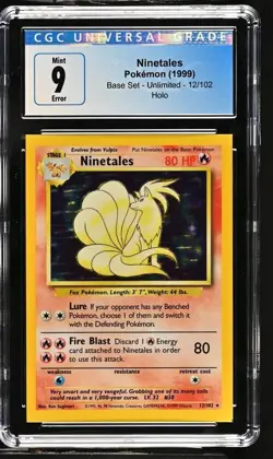 Ninetales 12/102 - 1999 Base Set - ERROR Square Cut Pokemon Base Set CGC 9 - Image 1