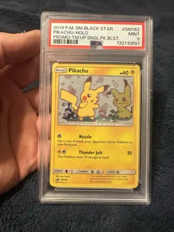 2019 Pokemon Sun & Moon Black Star Promos Holo Pikachu Mimikyu #SM162 PSA Mint 9 - Image 1