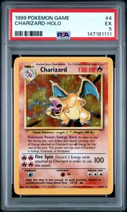 1999 POKEMON BASE SET UNLIMITED #4 CHARIZARD-HOLO PSA 5 - Image 1