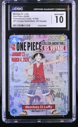 Monkey D. Luffy CGC 10 GEM MINT One Piece 2026 College Basketball Voyage #P-055 - Image 1
