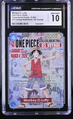 Monkey D. Luffy CGC 10 GEM MINT One Piece 2026 College Basketball Voyage #P-055 - Image 1