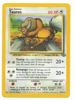 Tauros 47/64 Jungle Uncommon Light Play LP Pokemon DNA GAMES - Image 1