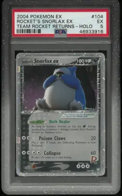 2004 Pokemon EX Team Rocket Returns Rocket's Snorlax EX -Holo PSA 5 104/109 - Image 1
