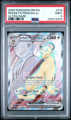 2025 POKEMON DRI EN-DESTINED RIVALS ULTRA RARE TEAM ROCKET'S PERSIAN EX PSA 9 - Image 1