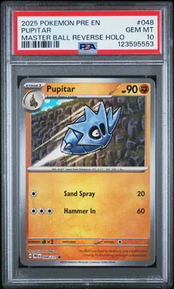 2025 POKEMON PRE EN-PRISMATIC EVOLUTIONS MASTER BALL REVERSE HOLO PUPITAR PSA 10 - Image 1