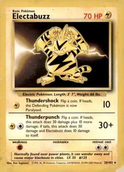 Pokemon TCG Electabuzz Base Set Unlimited Edition Non-Holo Rare Card 20/102 - Image 1
