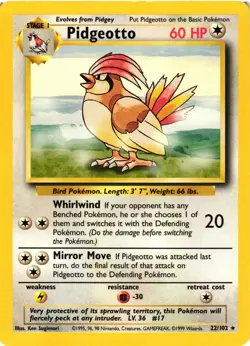 Pokemon TCG Pidgeotto Uncommon Base Set 22/102 Regular DMG - Image 1
