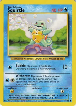 Squirtle 063/102 Base Set Common Normal Pokemon TCG - Image 1