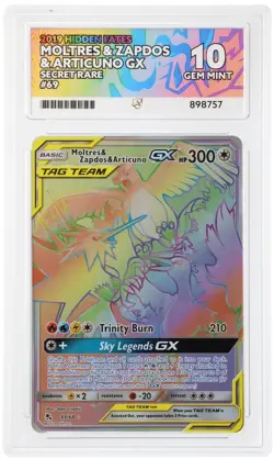 2019 Pokemon Hidden Fates Moltres Zapdos Articuno GX 69/68 ACE 10 - Image 1