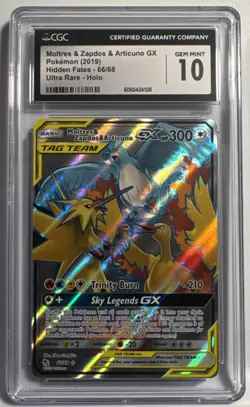Pokemon TCG Moltres Zapdos Articuno GX Full Art Card 66/68 Hidden Fates CGC 10 - Image 1