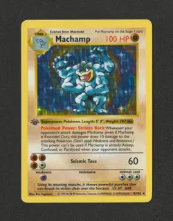 1st Edition Shadowless Machamp Holo #8/102 Base Set Pokemon Card DMG - Image 1