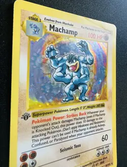 1st Edition Shadowless Machamp Holo #8/102 Base Set Pokemon Card DMG - Image 4