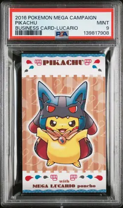 2016 POKEMON JPN STRONG CUTE PIKACHU MEGA CAMPAIGN BUSINESS CARDS PIKACHU PSA 9 - Image 1