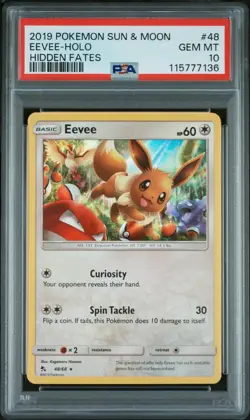 PSA 10 Eevee Holo #48 Sun & Moon Hidden Fates Pokemon 2019 - Image 1