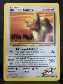 Blaine's Tauros 64/132 Gym Heroes Vintage Pokemon 1999-2000 - (NM) Ken Sugimori - Image 1