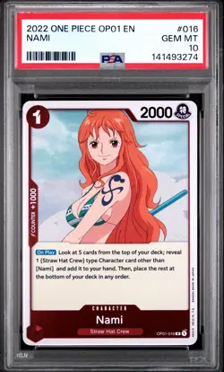 2022 ONE PIECE OP01-ROMANCE DAWN PRE ERRATA 016 NAMI PSA 10 GEM MINT - Image 1