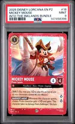 2025 DISNEY LORCANA EN P2-PROMO #18 MICKEY MOUSE - PIRATE CAPTAIN PSA 9 - Image 1
