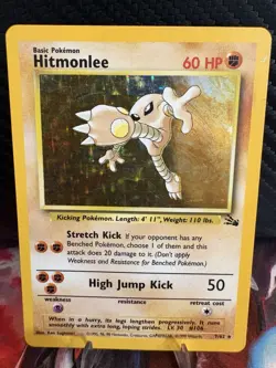 Hitmonlee Holo 7/62 Base Set Pokemon Card WOTC MP Heavy Holo Scratching - Image 1