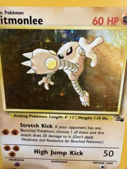 Hitmonlee Holo 7/62 Base Set Pokemon Card WOTC MP Heavy Holo Scratching - Image 2
