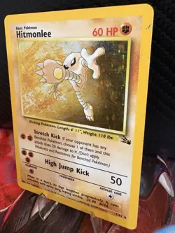 Hitmonlee Holo 7/62 Base Set Pokemon Card WOTC MP Heavy Holo Scratching - Image 3