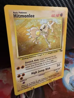 Hitmonlee Holo 7/62 Base Set Pokemon Card WOTC MP Heavy Holo Scratching - Image 4