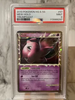 MEW PRIME HOLO 97/102 PSA 9 POKEMON HEARTGOLD & SOULSILVER TRIUMPHANT Swirl - Image 1
