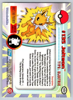 2000 Topps Pokemon Series 3 #135 Jolteon TV Animation Edition Blue - Image 2