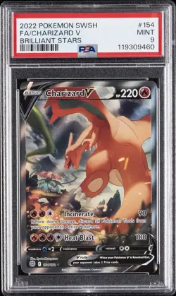 2022 POKEMON SWORD & SHIELD BRILLIANT STARS #154 FULL ART/CHARIZARD V PSA 9 - Image 1