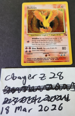 Pokemon TCG Moltres #12/62 Fossil Unlimited Holo Rare, LP-MP - Image 1