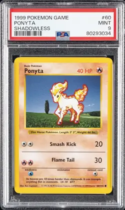 1999 POKEMON GAME SHADOWLESS #60 PONYTA PSA 9 - Image 1