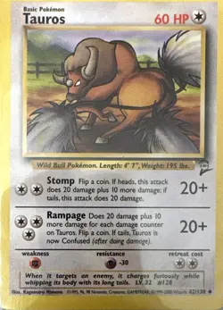 Tauros 62/130 Uncommon Base Set 2 Lightly Played - Image 1