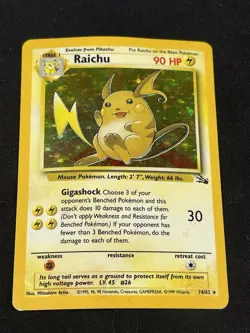 Pokemon TCG Raichu Fossil Holo Card 14/62 Unlimited Rare - Image 1
