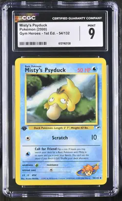 CGC 9 MINT Misty's Psyduck Gym Heroes 1st Edition 54/132 Pokemon Card - Image 1