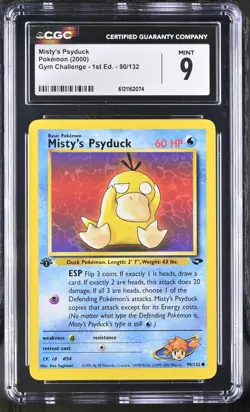 CGC 9 MINT Misty's Psyduck Gym Challenge 1st Edition 90/132 Pokemon Card - Image 1