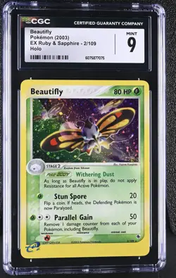CGC 9 MINT Beautifly 2003 EX Ruby & Sapphire 2/109 Holo SWIRL Pokemon Card - Image 1