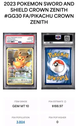 Graded PSA 10 Pikachu #GG30 Crown Zenith Galarian Gallery Full Art Pokemon TCG - Image 3