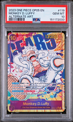 2023 ONE PIECE MONKEY D. LUFFY OP05 AWAKENING OF THE NEW ERA ALT ART #119 PSA 10 - Image 1