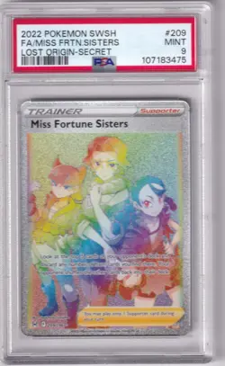 Pokemon Miss Fortune Sisters 209/196 Swsh11 Secret Rare PSA 9 Holo - Image 1