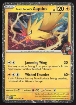 Team Rocket's Zapdos 070/182 Cosmos Holo Destined Rivals Pokemon Near Mint - Image 1